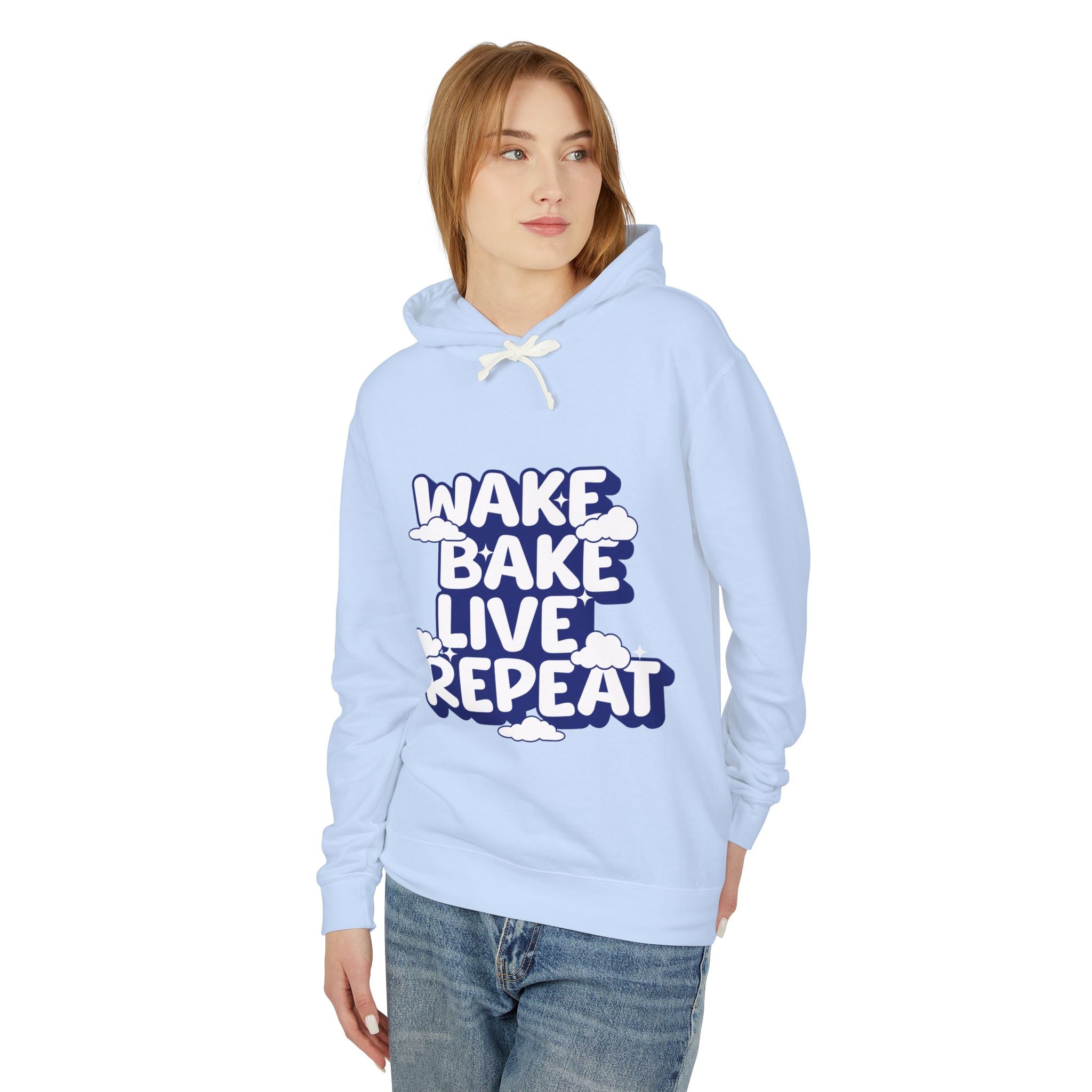 WAKE BAKE LIVE REPEAT - Unisex Lightweight Hooded Sweatshirt - Damned Threads